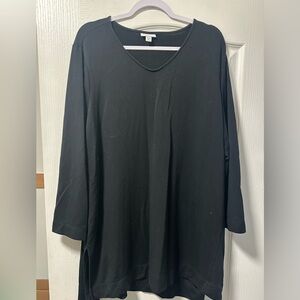 J JILL Purejill Luxe Tunic Womens 2X Black 3/4 Sleeve Round Neck Stretch